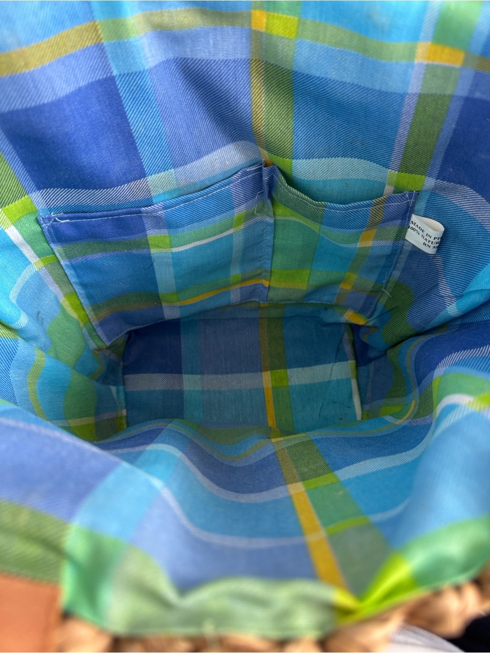 Handcrafted Floral Straw Tote Bag in Natural, Turquoise & Olive - Picture 4 of 10
